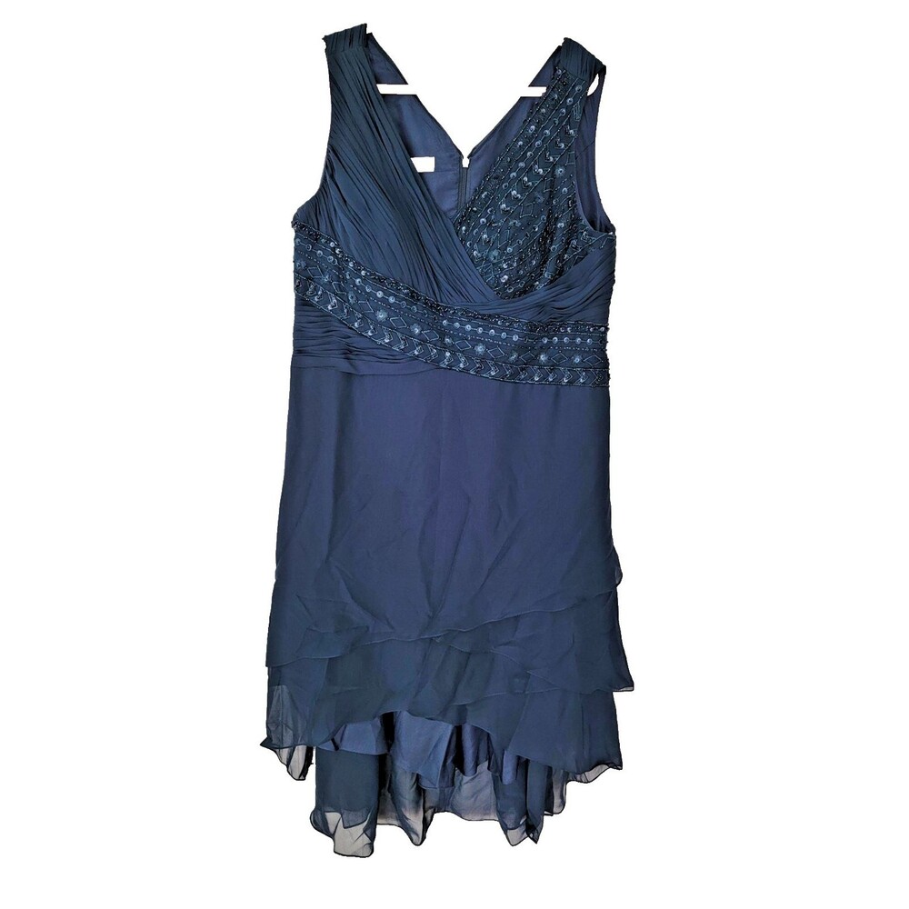 J.J.'s cocktail/special occasion dress in navy chiffon hi lo design new 22W - Picture 2 of 8